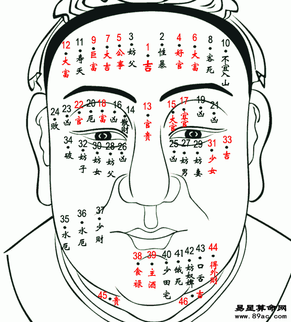 男人面部痣相图解，男性面部痣相图解大全